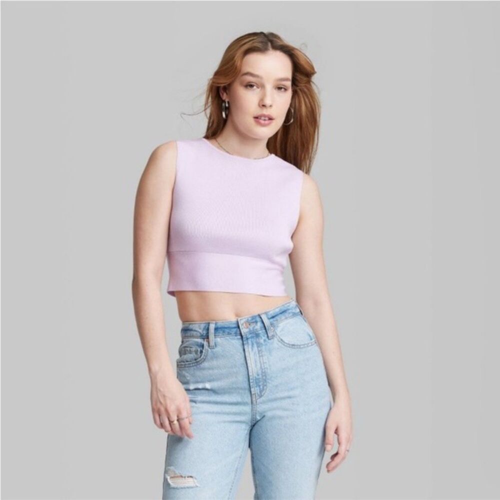 Wild Fable Tie Back Crewneck Sweater Tank Top Wild Fable Light Violet Size XL